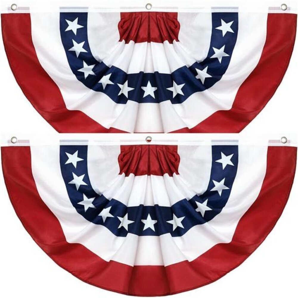 Patriotic Bunting 2-Pack 3x6 Ft Pleated Fan Flag Outdoor